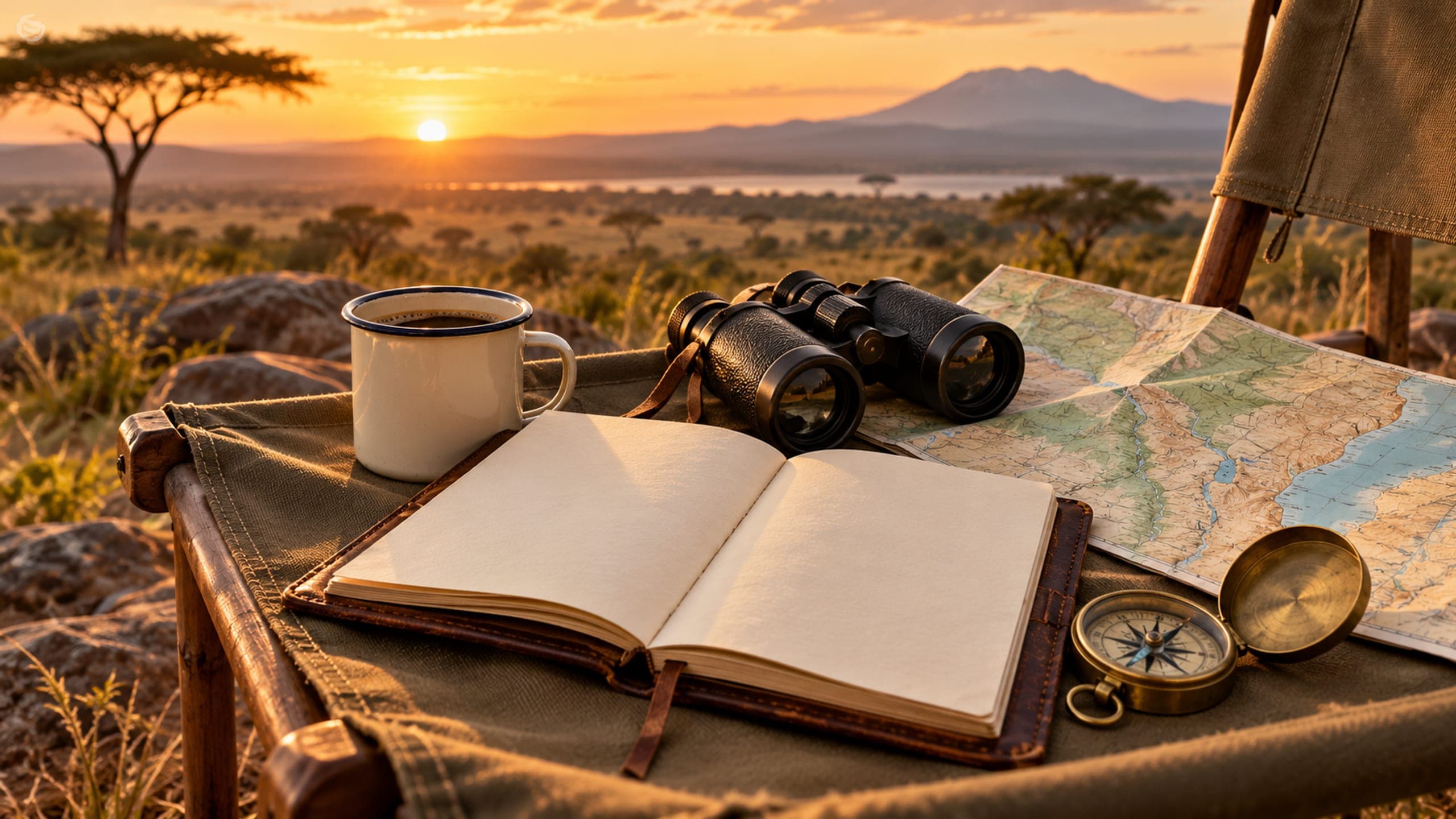 Safari camp at sunset